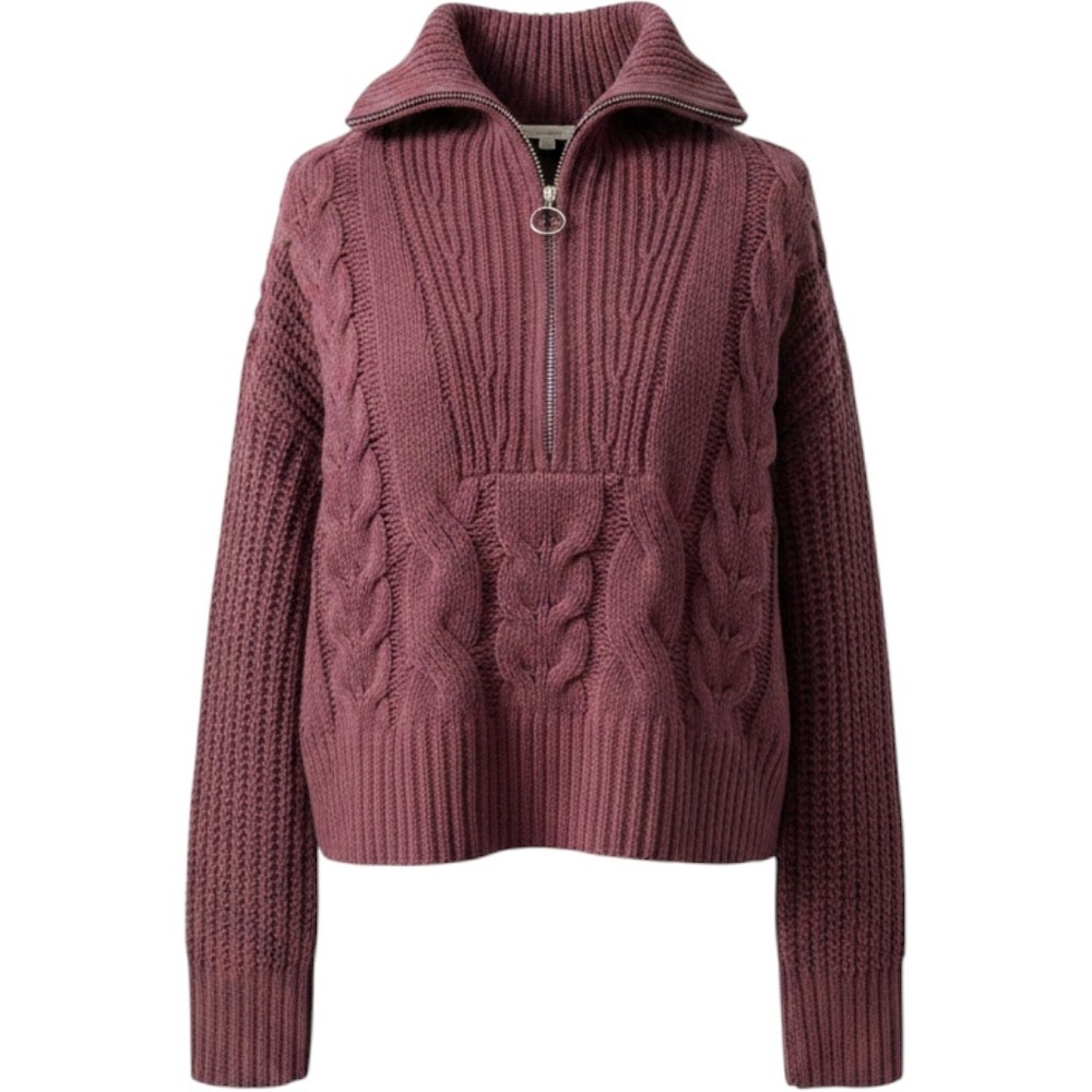 Pink Rose Mauve Dusty‎ Rose Cable Knit Quarter Zip Sweater Y2K Casual Small